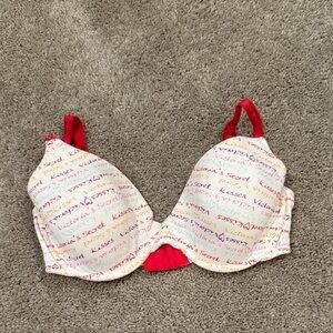 Victoria's Secret White Multicolor Logo Print Bra with Pink Accents